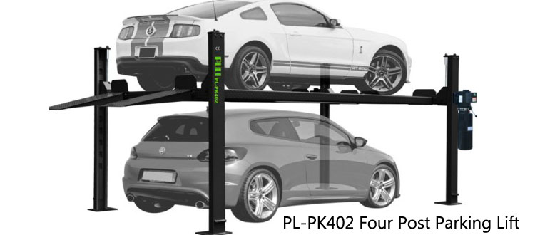 PL-PK402 Four Post Parking Lift 7,000-lb. Capacity Short Runways Extra-Wide, Extra-Tall Car Lift